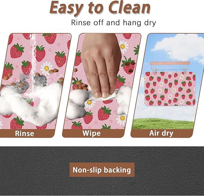 Cute Strawberry Flower Dog Cat Food Mat, Non-Slip Water Bowl Placemat, Indoor - Image 4