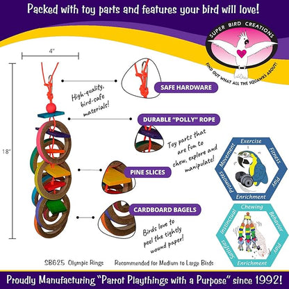 Super Bird Creations SB625 Olympic Rings Bird Toy, Large Bird Size, 15” x 4” x - Image 2