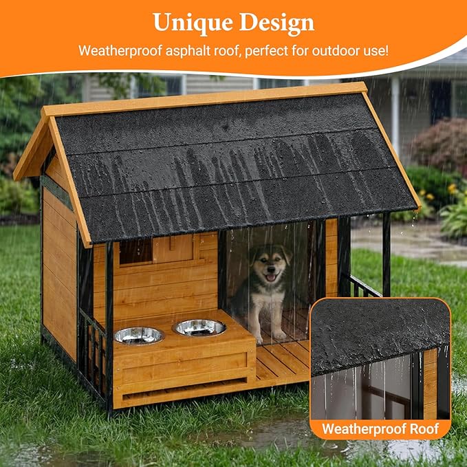 Large Dog House with Dog Bowls Stand, Outdoor Weatherproof XL Dog Kennel with - Image 6