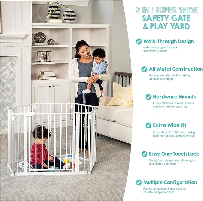Regalo Safety 56"-130" Super Wide Baby Gate & Play Yard, 2-in-1 Adjustable - Image 5