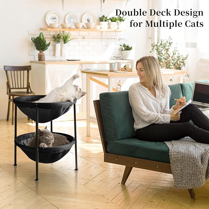 JUNSPOW Double Cat Bed Black, Breathable Pet Bed - Image 2