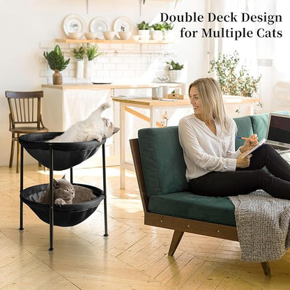 JUNSPOW Double Cat Bed Black, Breathable Pet Bed - Image 2