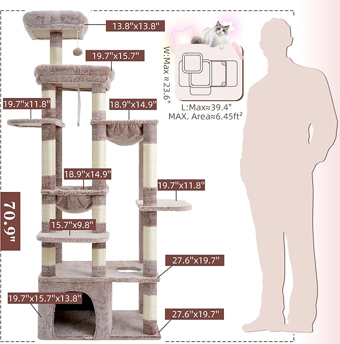 Heybly Cat Tree, 71-Inch Tall Cat Tower - Image 7