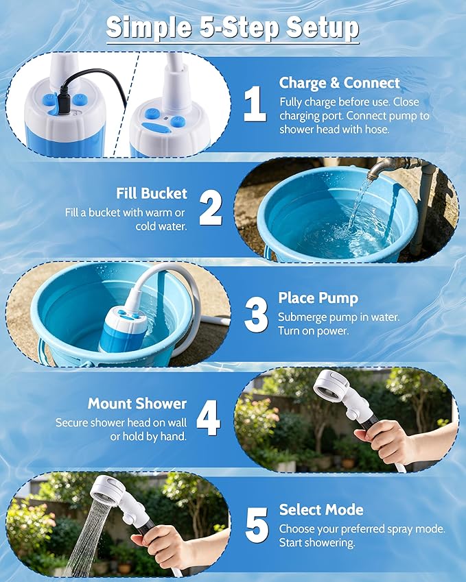 Subtoy Portable Shower for Camping, Rechargeable Camping Shower - Image 8