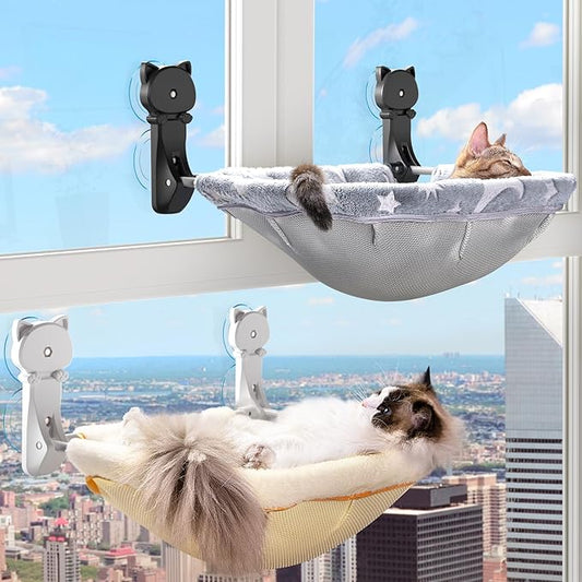 JUNSPOW Cat Window Perch Cordless, Glow in The Dark & Stable Cat Beds- by JUNSPOW