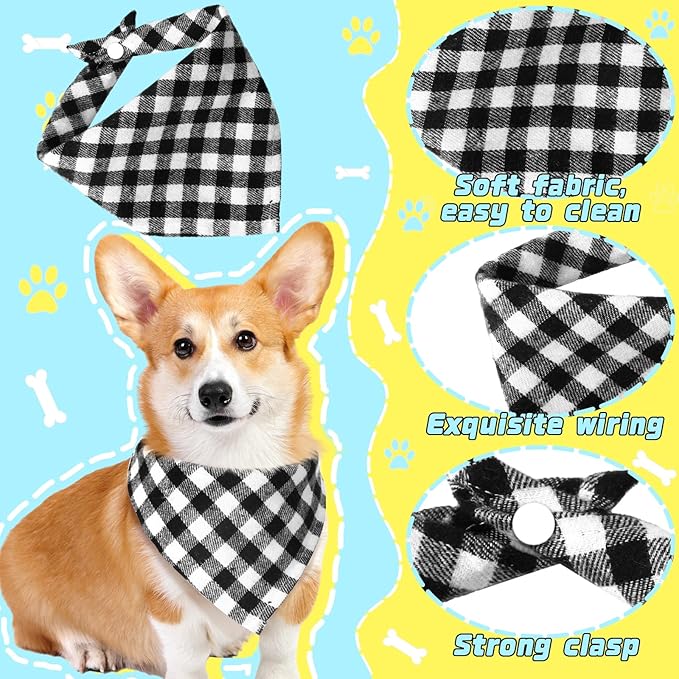 Honoson 6 Pieces Triangle Dog Bandana Dog Scarf Plaid Printing Adjustable Bibs - Image 5