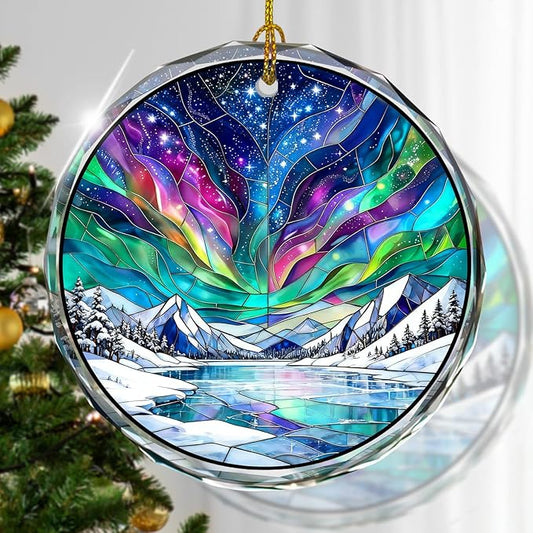 Stained Glass Northern Lights Ornament, Vintage Christmas Tree Decor, Northern by Kooirsp