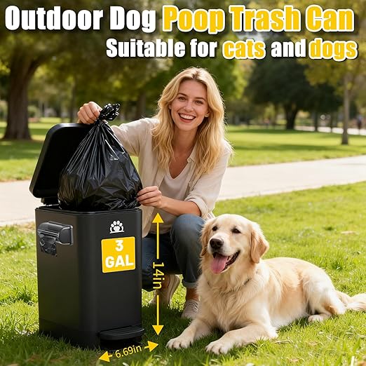 Dog Poop Trash Can Outside, 3Gal Metal Outdoor Trash Can, Outdoor Dog Poop - Image 2