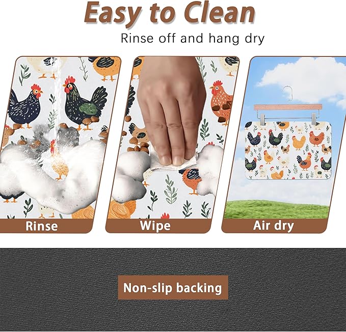 Rooster Dog Cat Food Mat, Hen Chicken Meadow Absorbent Pet Feeding Mat - Image 4