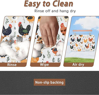 Rooster Dog Cat Food Mat, Hen Chicken Meadow Absorbent Pet Feeding Mat - Image 4
