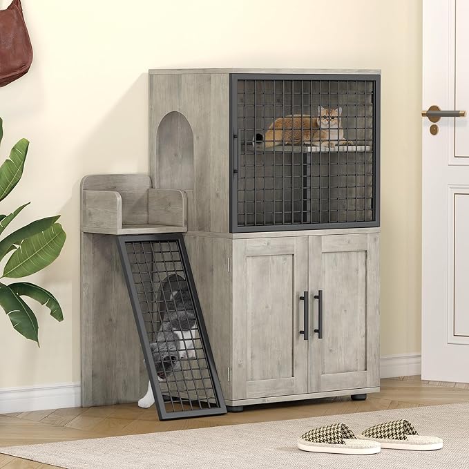 Garvee Dog Proof Cat Feeding Station, Cat Litter Box Enclosure Furniture by Garvee
