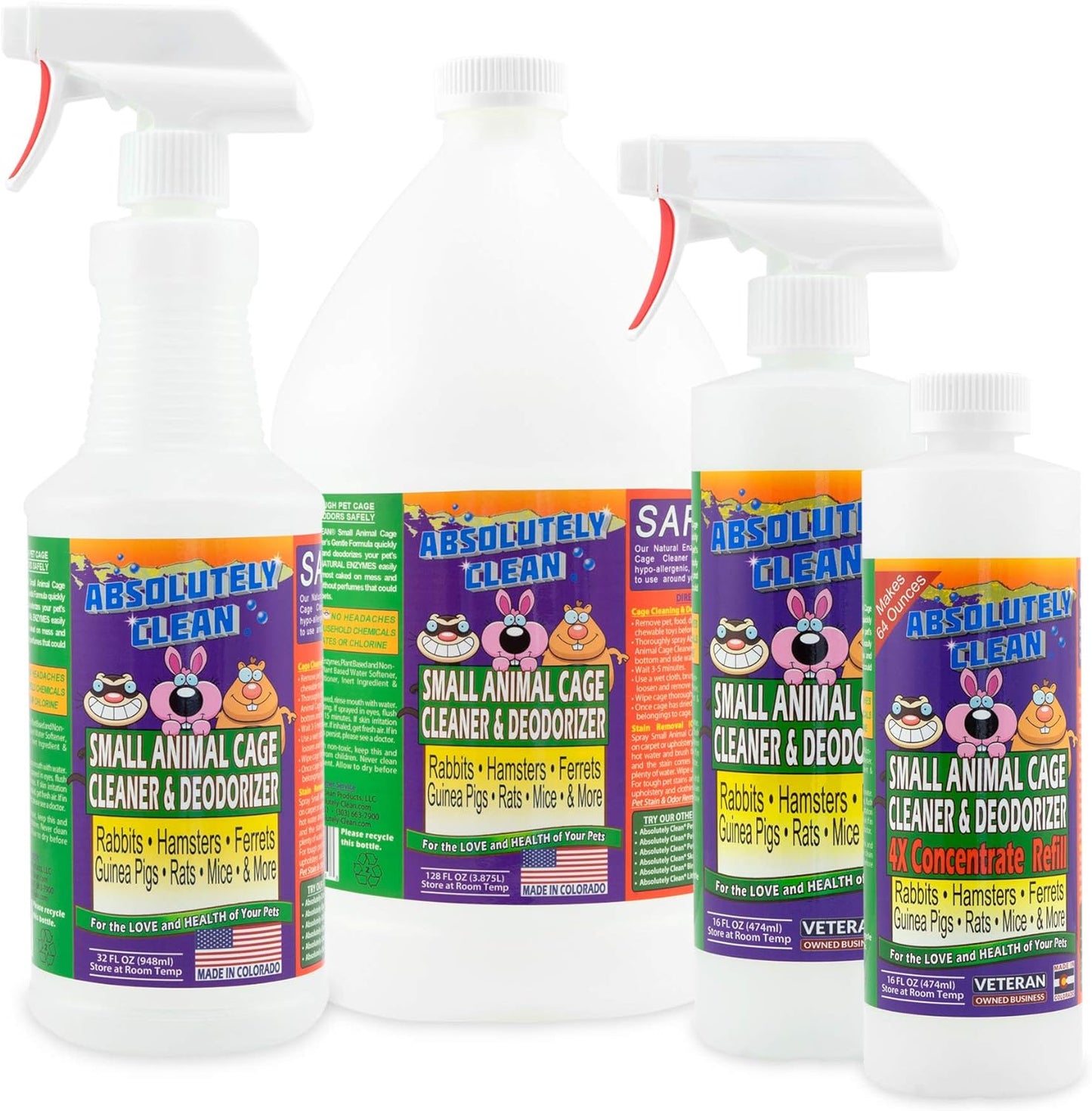Amazing Small Animal Cage Cleaner - Just Spray/Wipe - Easily Removes Messes & Odors - Hamsters, Mice, Rats, Guinea Pigs, Ferrets - USA Made (16 oz Concentrate)