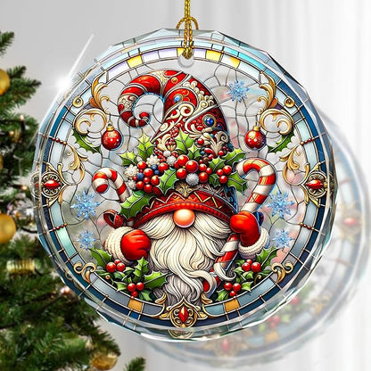Gnome Stained Glass Ornament, Gnome Christmas Tree Decor, Holiday Presents and by Kooirsp