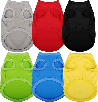 Paiaite 6 Pieces Plain Dog Shirt Sleeveless Puppy Cotton Dog Shirts Breathable - Image 2