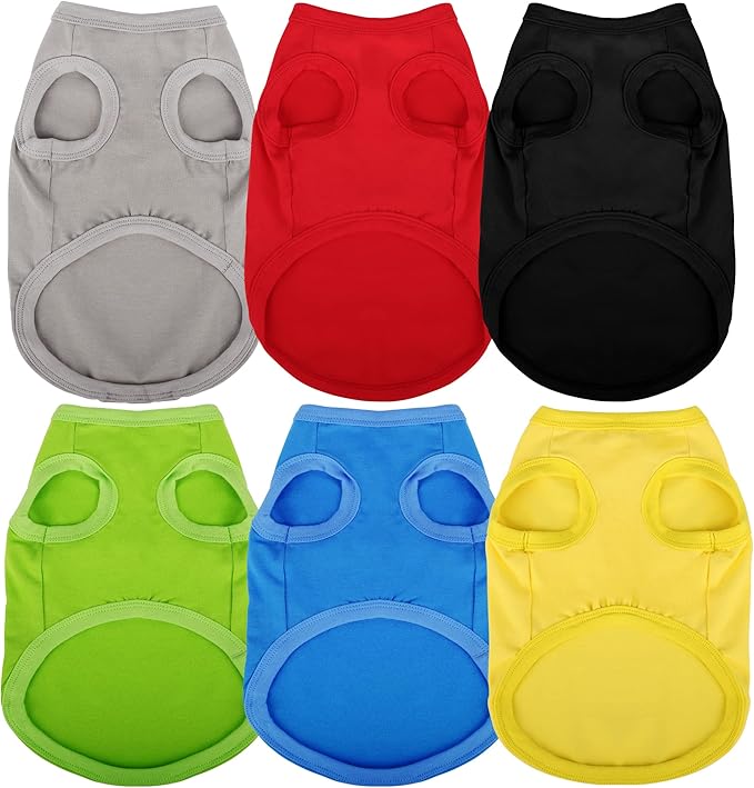 Paiaite 6 Pieces Plain Dog Shirt Sleeveless Puppy Cotton Dog Shirts Breathable - Image 2