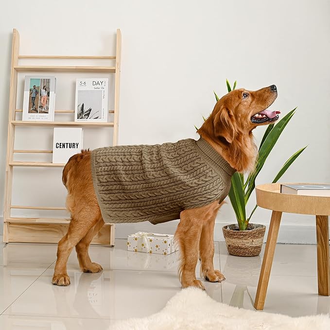 2 Pack Dog Sweaters for Large Dogs Winter Turtleneck Pullover Cable Knit Fleece - Image 6