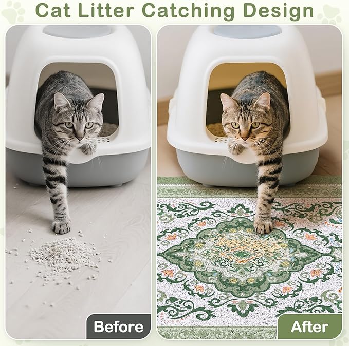 Unicorn Catcher Cat Litter Mat 40" x 30" Non-Slip Litter Box Mat Washable - Image 2
