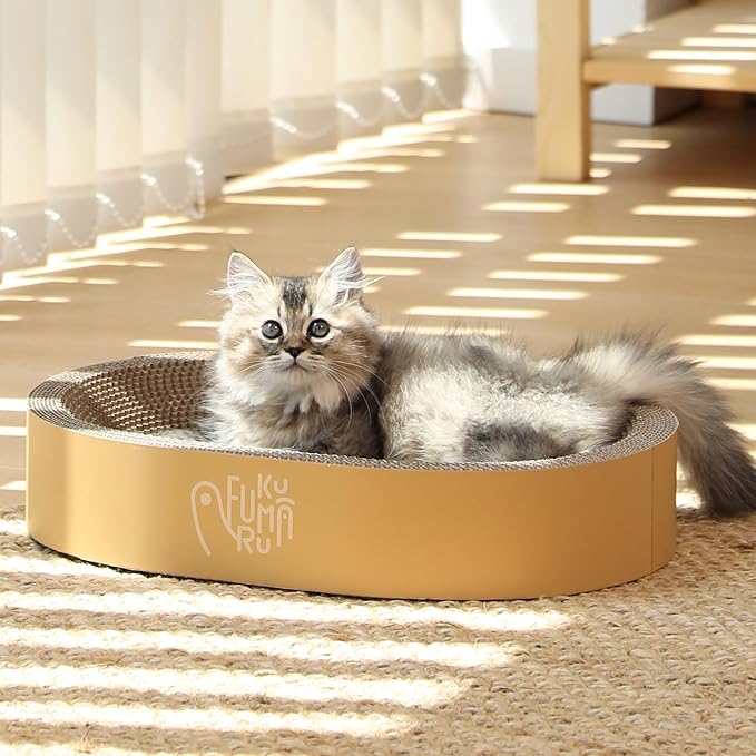 FUKUMARU 3PCS Cardboard Cat Scratcher, Durable Oval Cat Scratch Pad Bed Bowl - Image 5