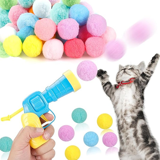 MeoHui 31Pcs Cat Ball Toy Launcher Gun, Cat Balls Fetch Toy, Funny Interactive by MeoHui