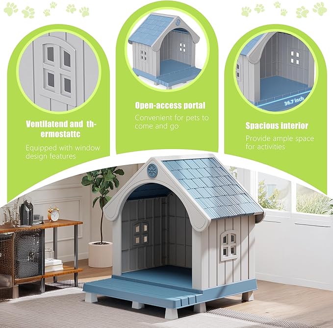 DRATO Large Dog House Outdoor Indoor, Sturdy Plastic Waterproof Doghouse - Image 4