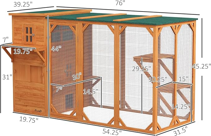 PawHut Catio Outdoor Cat Enclosure, Large Wood Kitten Cat House Enclosure - Image 7