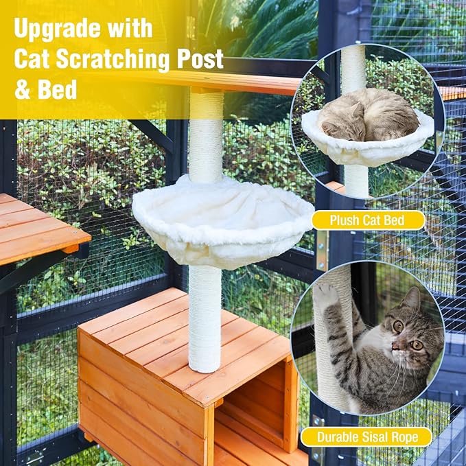 70.1’’ Large Wooden Catio Outdoor Cat Enclosure, Hammock and Scratching Post - Image 5
