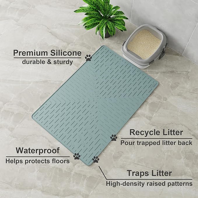 OHMO Cat Litter Mat XXL Trapping Mat Premium Silicone Rubber 37.5x25.2 Light - Image 2