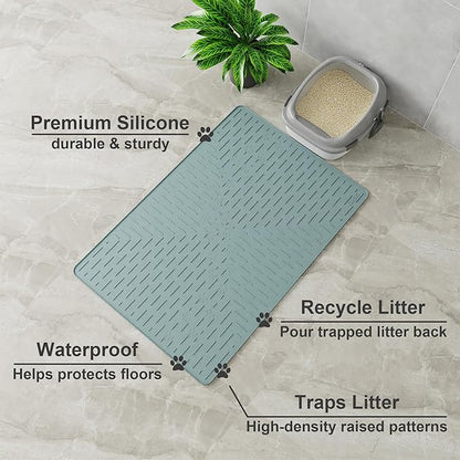 OHMO Cat Litter Mat XXL Trapping Mat Premium Silicone Rubber 37.5x25.2 Light - Image 2