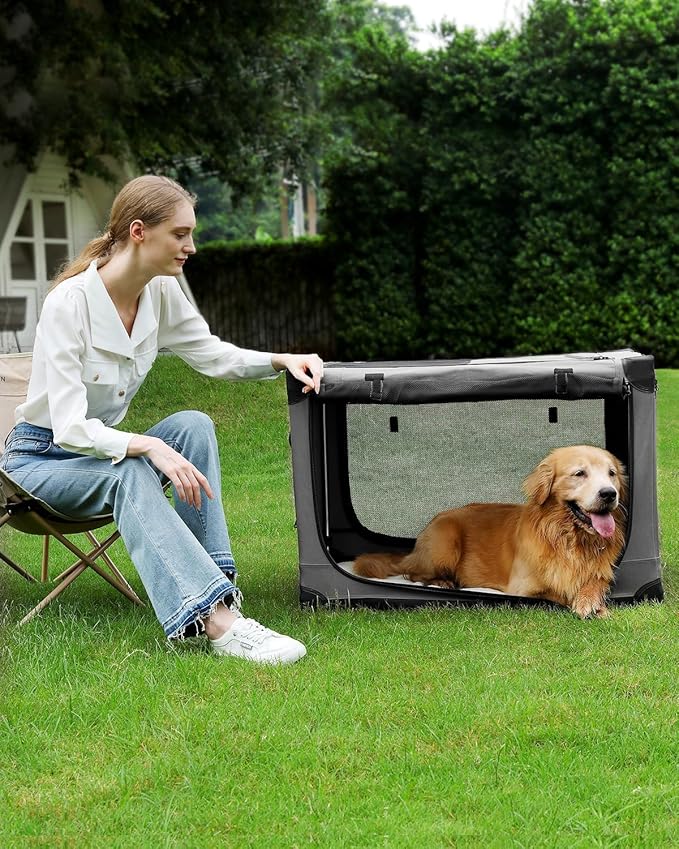 Veraste 33" L x 25" W x 25" H Collapsible Travel Dog Crate, Portable Soft Dog - Image 3