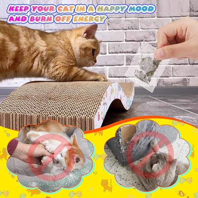 Qunclay 4 Pcs Cardboard Cat Scratcher, Reversible Cat Scratch Pad - Image 6