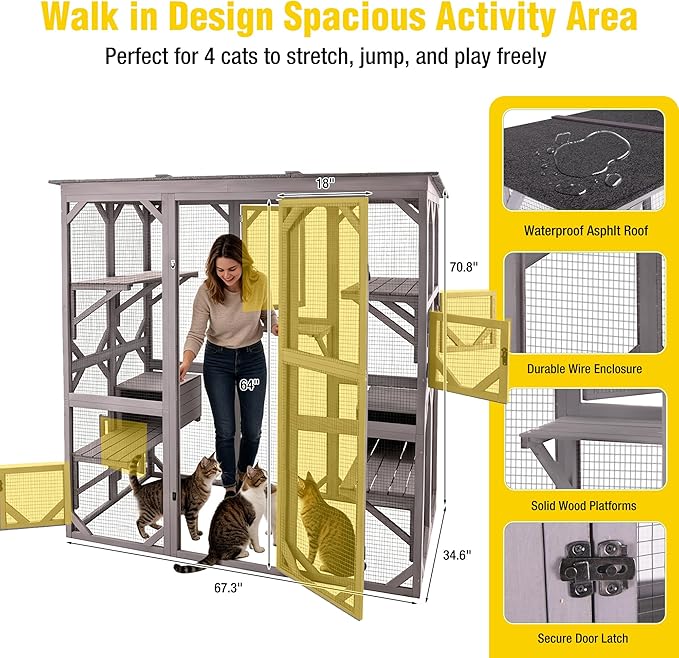 Aivituvin Walk-in Catio Outdoor Cat Enclosure, Weatherproof 3-Tier Kitty Condo - Image 2