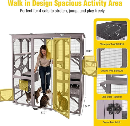 Aivituvin Walk-in Catio Outdoor Cat Enclosure, Weatherproof 3-Tier Kitty Condo - Image 2