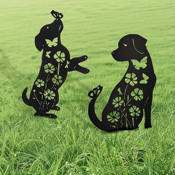 Metal Dog Garden Stakes Lawn Decor, Weather Resistant Steel Puppy Garden Art - Image 2