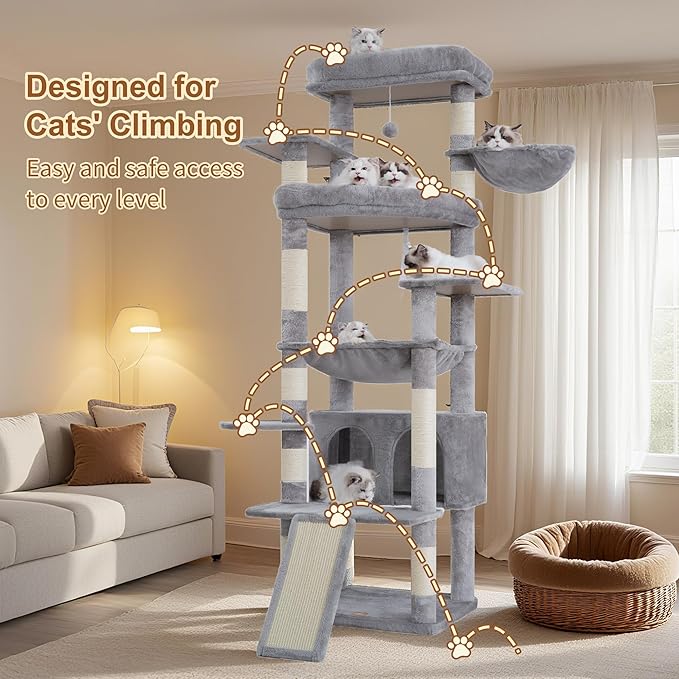 Heybly Tall Cat Tree for Large Cat, 80-inch Multi-Level Cat Tower for Indoor - Image 7