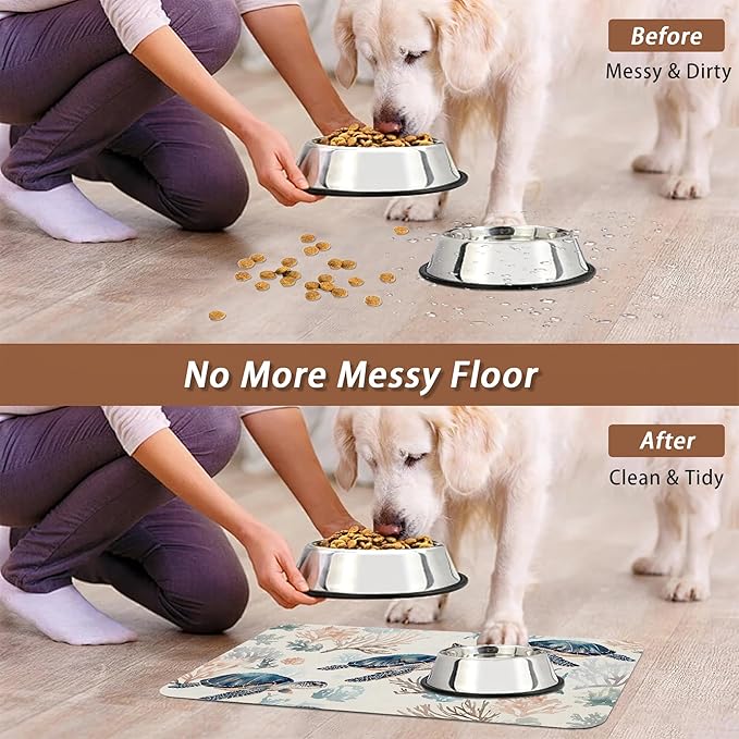 Turtle Dog Cat Food Mat, Coral Absorbent Pet Feeding Mat - Image 5