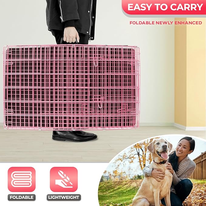 FDW Dog Crate for Large Dogs 42 Inch Folding Metal WirePet Cage Double Door - Image 4