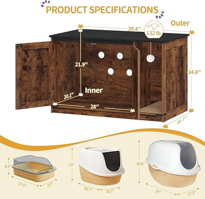 Hzuaneri Cat Litter Box Enclosure, Hidden Litter Box Cabinet Furniture - Image 4