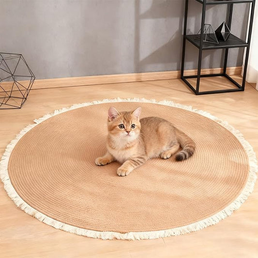 Cotton Rope Area Rug for Cats, Cat Scratch Rug, Washable Boho Braided Circle Rug by Xanadued