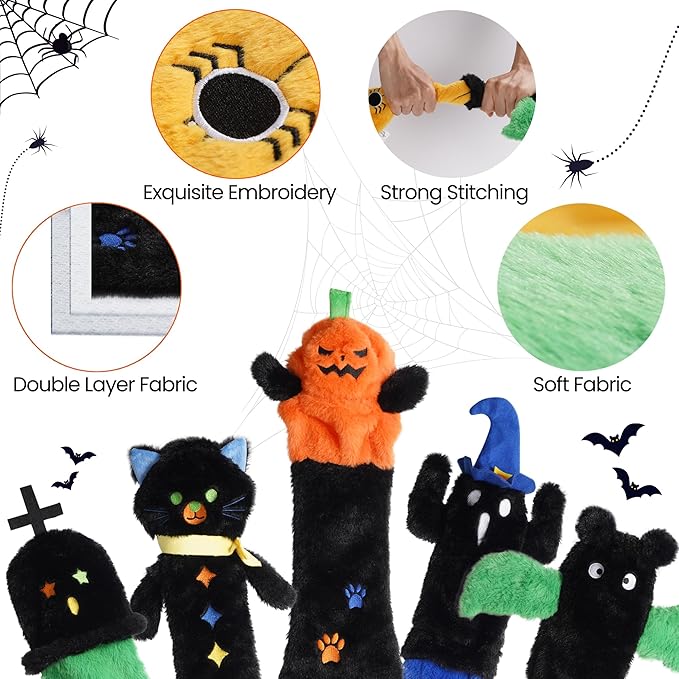 Nocciola 5 PCS Halloween Dog Squeaky Toys, No Stuffing Plush Dog Toys - Image 4