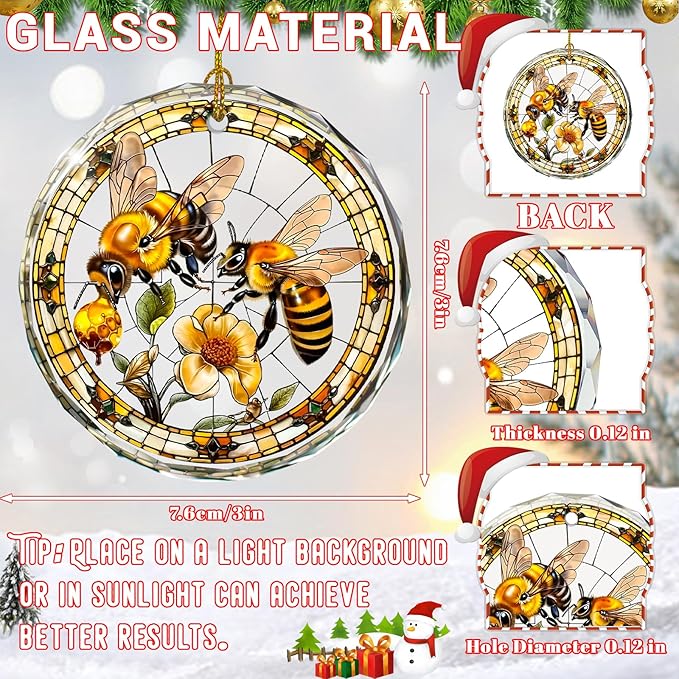 Stained Glass Bee Ornament, Bee Christmas Tree Decoration, Xmas Tree Decor - Image 2