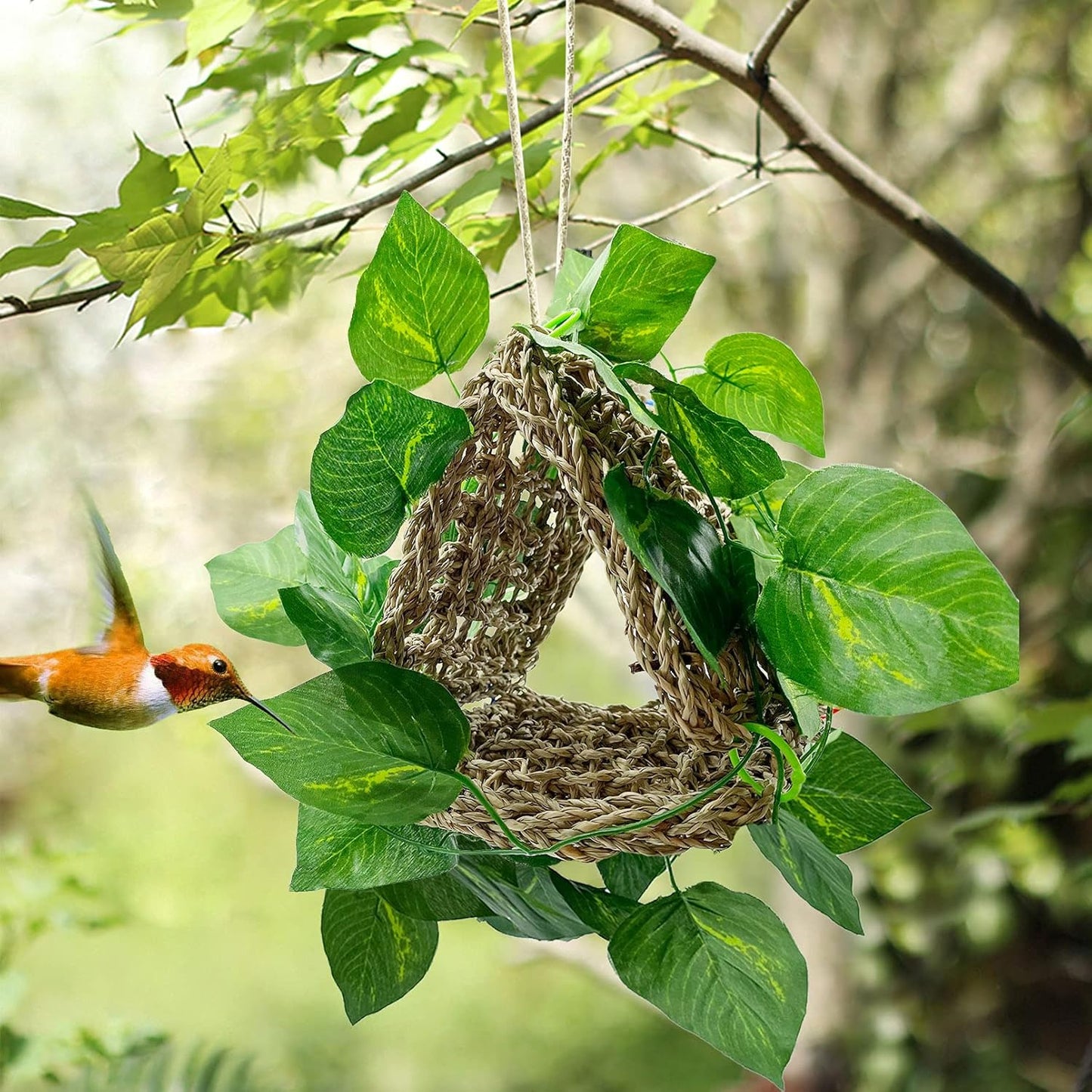 BNOSDM Bird Seagrass Mat, 3 PCS 7.1 x 7.1 Inches Parrot Natural Seagrass Woven Bird Net Hammock Mat, Parakeet Climbing Rope Ladder Chew Toys Hut Hideout for Lovebird Cockatiel Conure Budgie