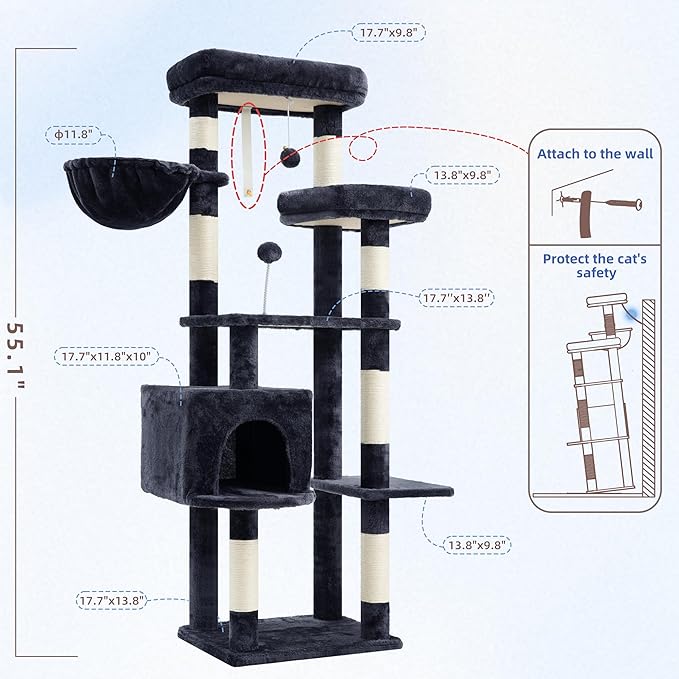 Gitelsnour Cat Tree for Indoor Cats, 55.1 inch Cat Tower - Image 7