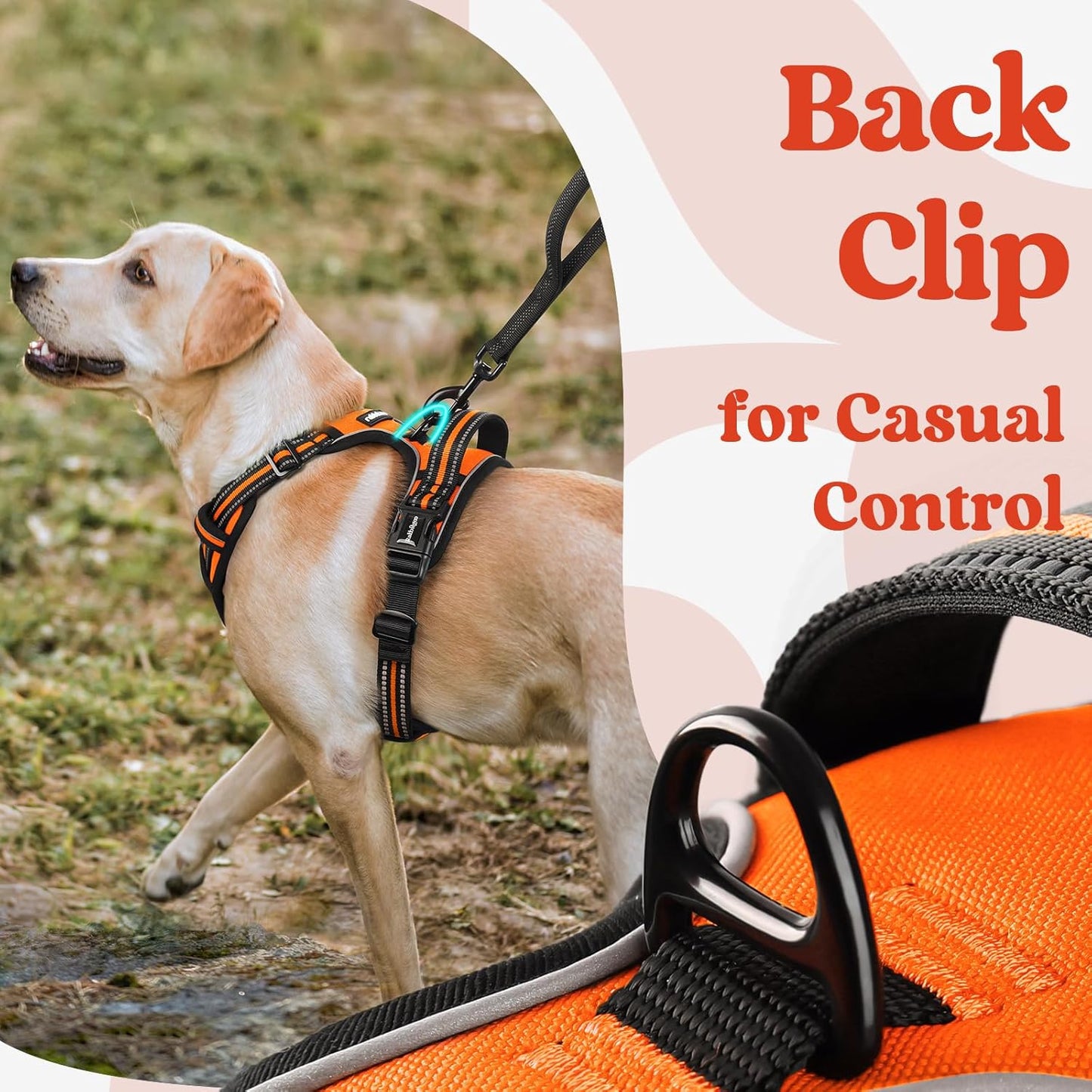 rabbitgoo Dog Harness for Large, No Pull Pet Harness with 3 Buckles, Adjustable Soft Padded Vest with Control Handle, Walking Reflective Pet Vest for Large Dogs, Orange, L