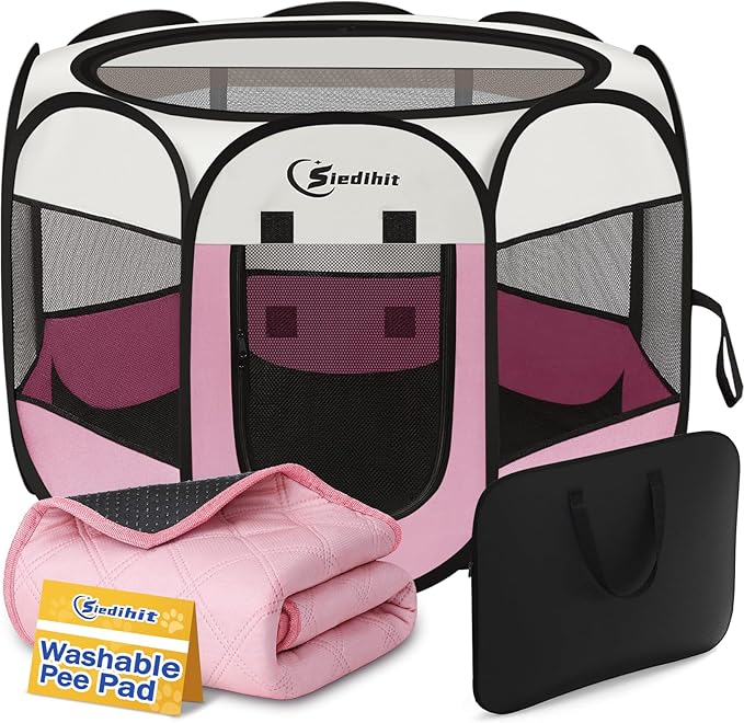 Pink Puppy Playpen for Middle Dog Cat, Dogs Tent Crate Cage Indoor/Outdoor by Siedihit