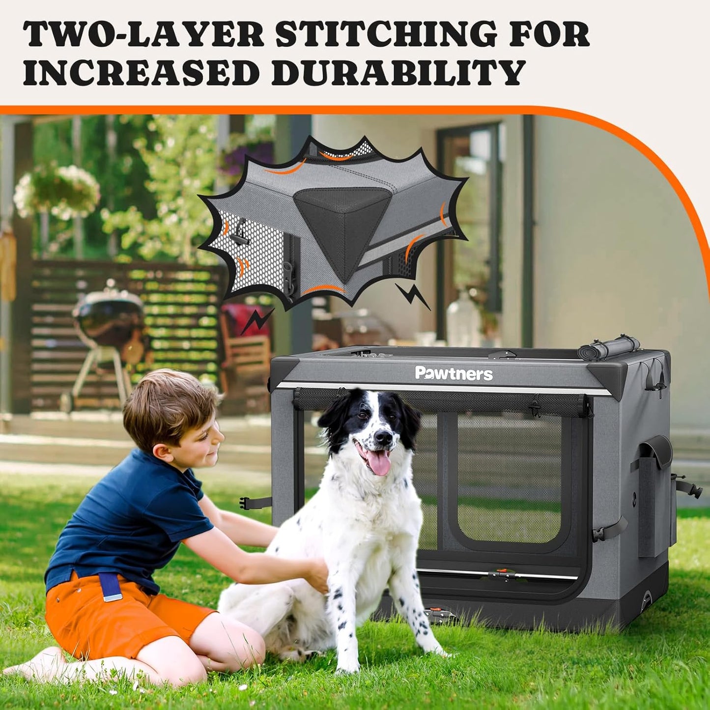 Collapsible Dog Crate: 38 Inch Foldable Soft Sided Dog Crate for Large Dogs, Portable Dog Travel Kennel with Soft Mat for Indoors & Outdoors, Grey (38" L x 27" W x 27" H)