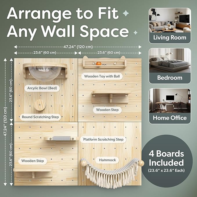 Ardilla & Co. Cat Wall Furniture – Wall-Mounted Modular Wooden Boards - Image 2
