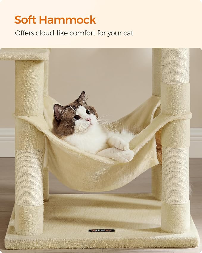 Feandrea Cat Tree, 54.2-Inch Cat Tower, Plush Multi-Level Condo - Image 4