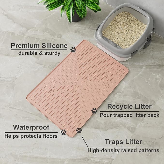 Cat Litter Mat Large Trapping Mat Premium Silicone Rubber 23.5x16 Coral - Image 2