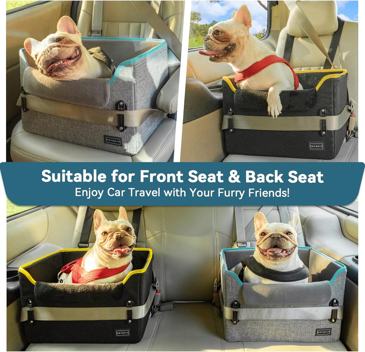 PETSFIT Small Dog Car Seat, Patent Safety Buckles Car Seat for Dogs, Puppy Car Seat with Safety Belt, Suitable for Small Pets Up to 25lbs (Black)