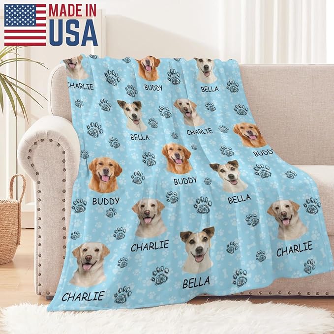 Personalized Dog Blankets with Name Photos, Custom Paw Print Blanket - Image 2